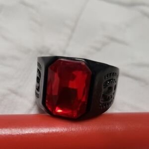 Men's Black Ring with Red Gemstone